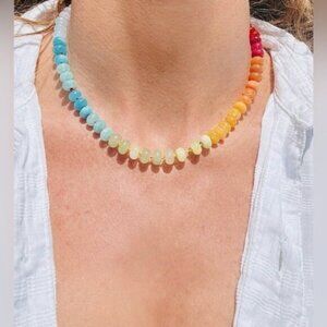 Chunky Gemstone Toggle Clasp Necklace Waterproof Gold Clasp Summer Necklace